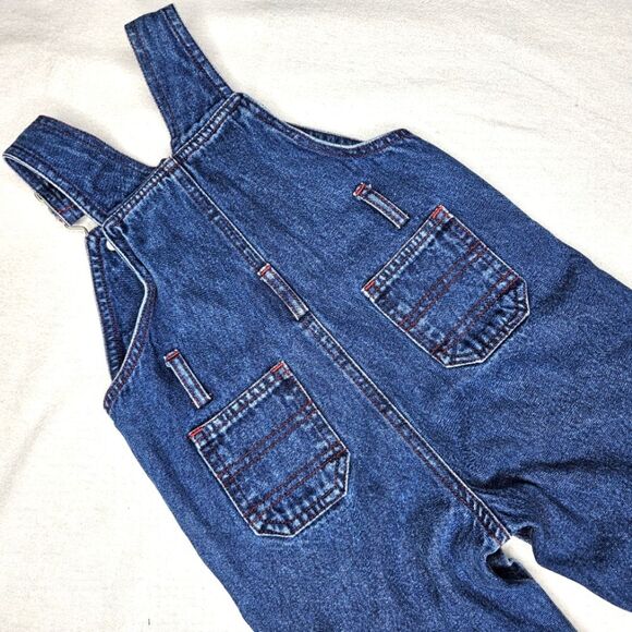 Moonbeams Indigo Blue Denim Felt Applique Cozy Puppy Adjustable Straps Overalls - Picture 9 of 11